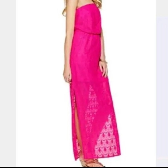 LILLY PULITZER EMMETT MAXI STRAPLESS DRESS PINK KNIT LACE MAGENTA WOMENS SIZE XS - Picture 6 of 6